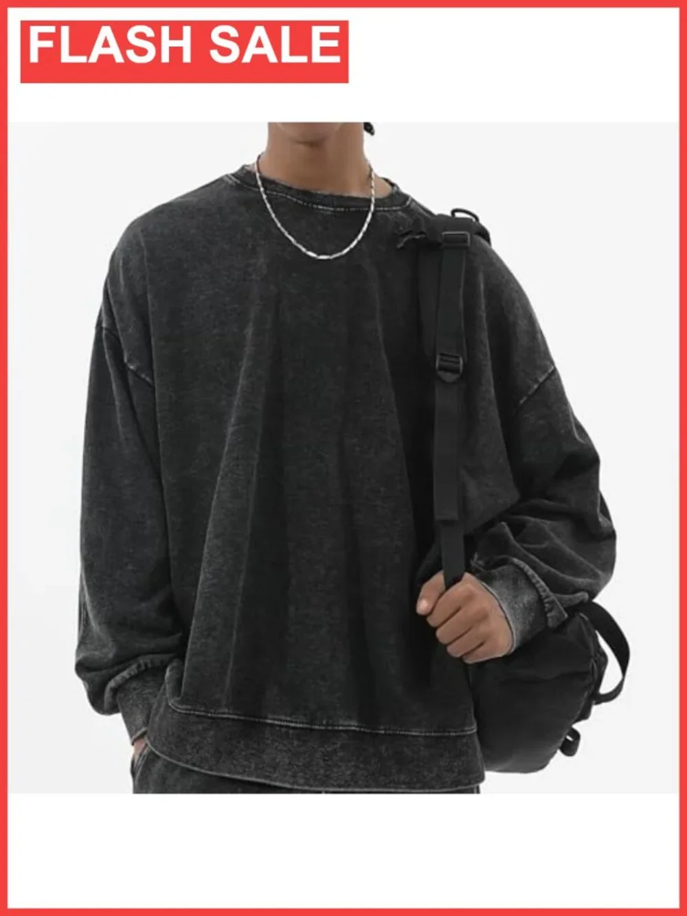 Oversized Acid Wash Crewneck Sweatshirt Cotton Blend Distressed Pullover